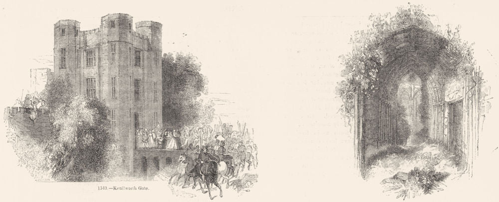 WARCS. Kenilworth gate; entry to hall  1845 old antique vintage print picture